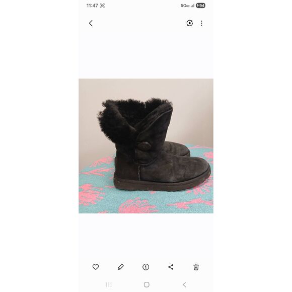 Ugg womens size 7 black ankle Bailey 1 button boot suede leather sherpa fur - Picture 2 of 8